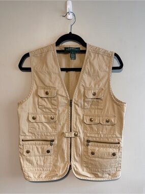 Vintage Ralph Lauren Lauren Safari Vest 100% Cotton Utility 90s Size Small